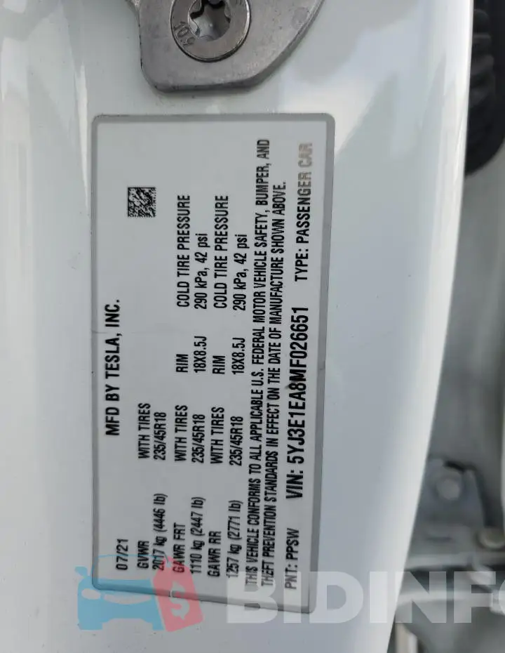 5YJ3E1EA8MF026651 Photo# 12