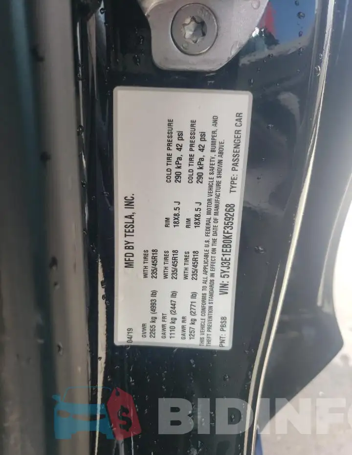 5YJ3E1EB0KF359268 Photo# 13
