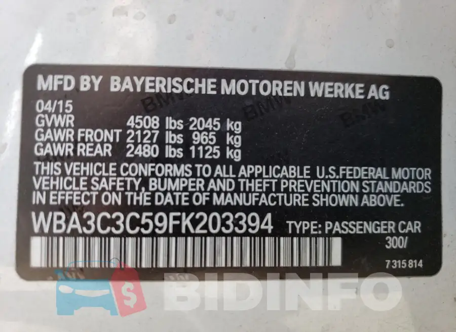 WBA3C3C59FK203394 Photo# 12