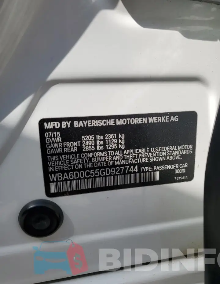 WBA6D0C55GD927744 Photo# 12