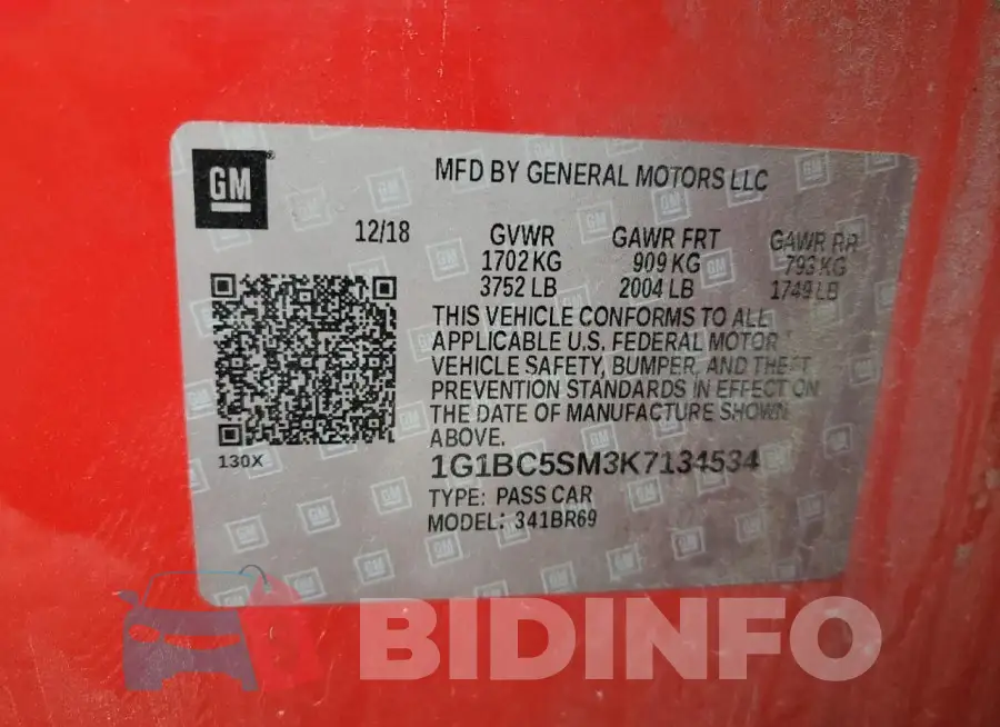 1G1BC5SM3K7134534 Photo# 12