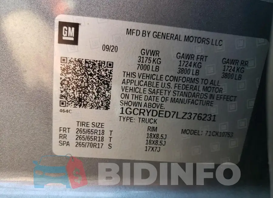 1GCRYDED7LZ376231 Photo# 12