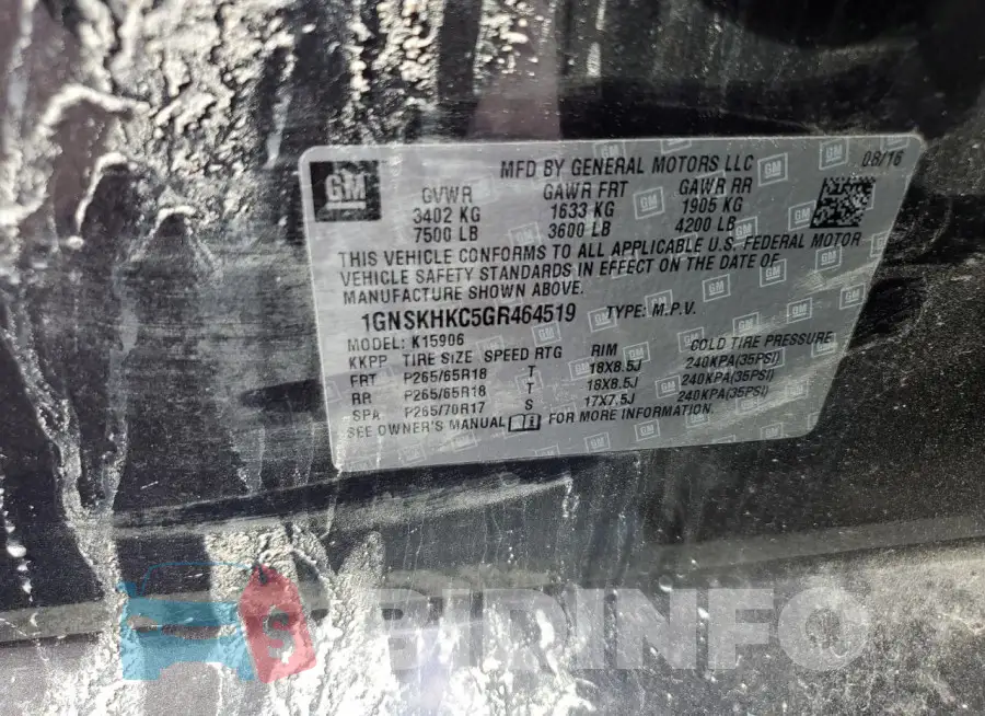 1GNSKHKC5GR464519 Photo# 13
