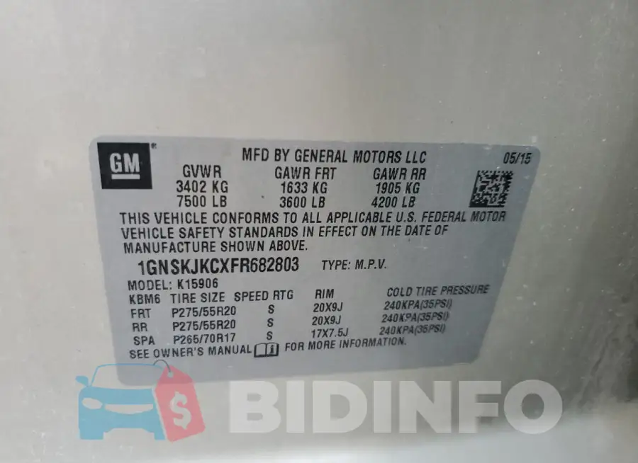 1GNSKJKCXFR682803 Photo# 13