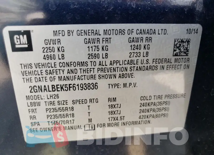 2GNALBEK5F6193836 Photo# 14