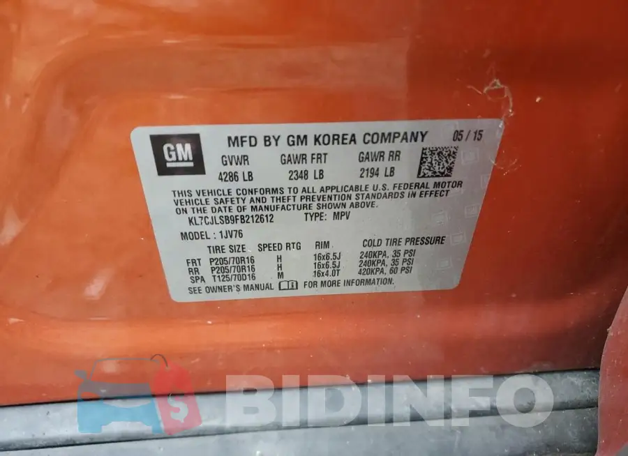 KL7CJLSB9FB212612 Photo# 13