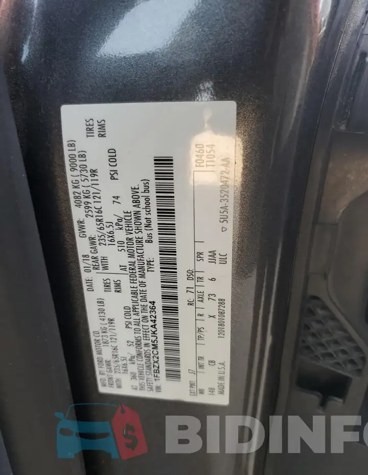 1FBZX2CM5JKA42364 Photo# 13