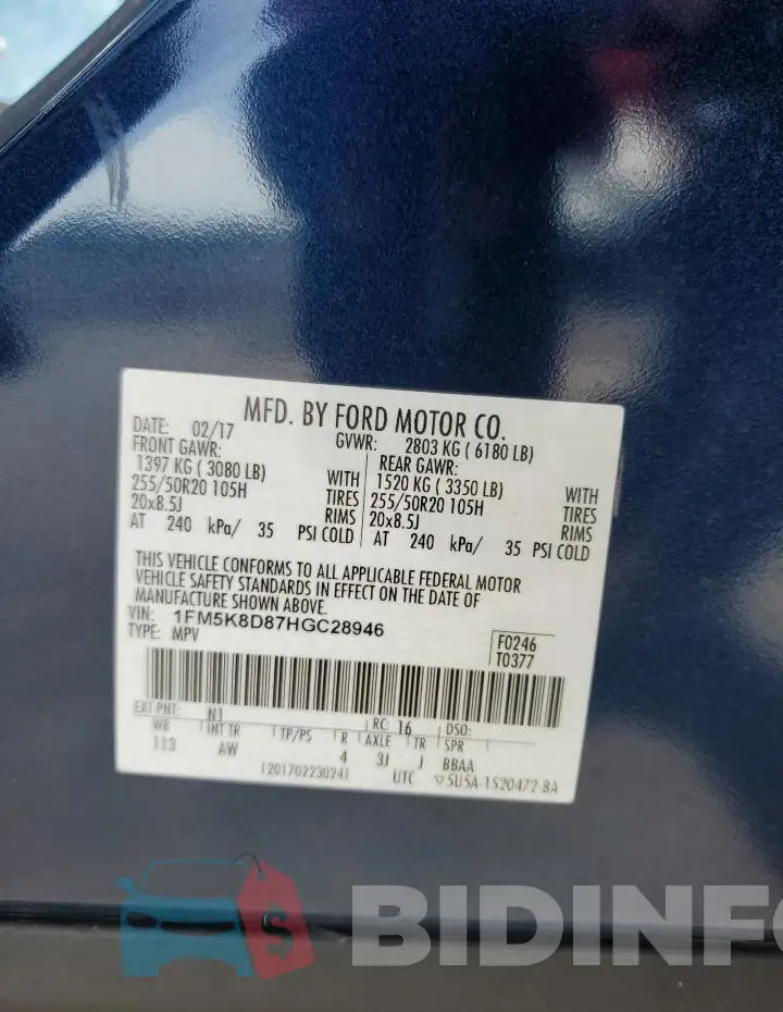 1FM5K8D87HGC28946 Photo# 13