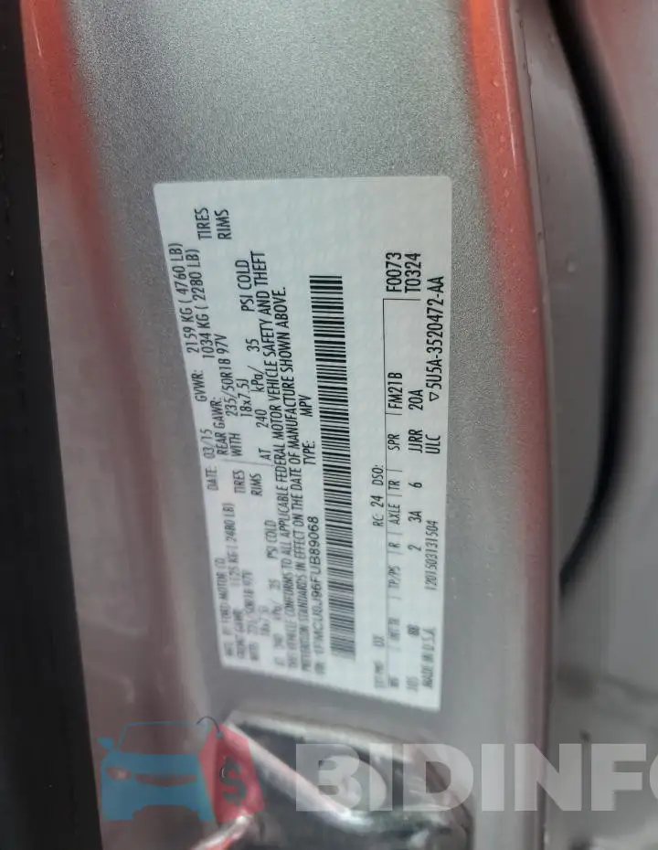 1FMCU0J96FUB89068 Photo# 13