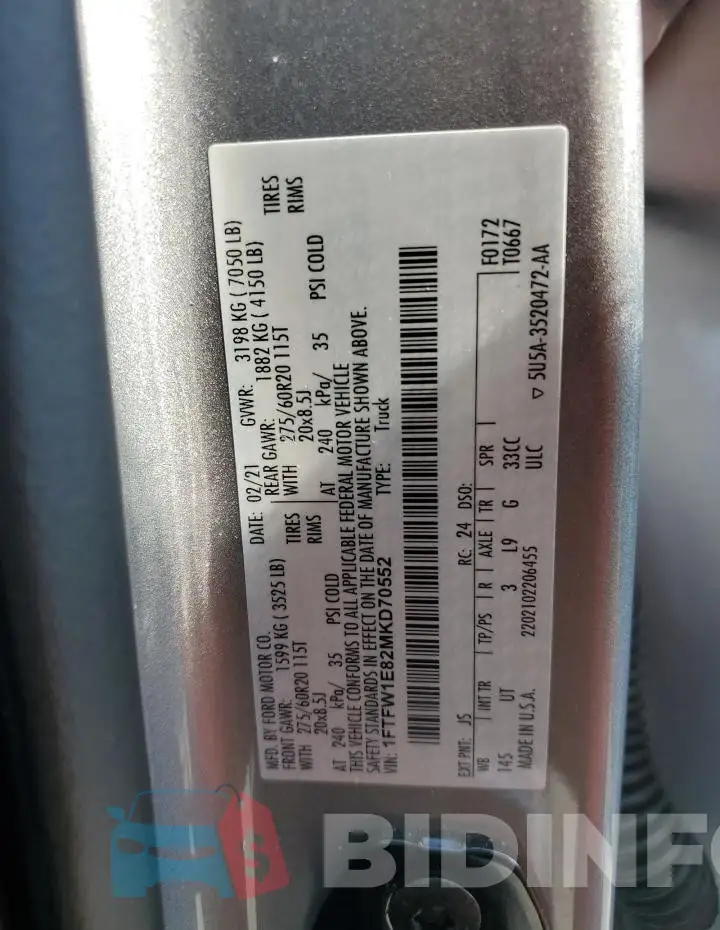 1FTFW1E82MKD70552 Photo# 13
