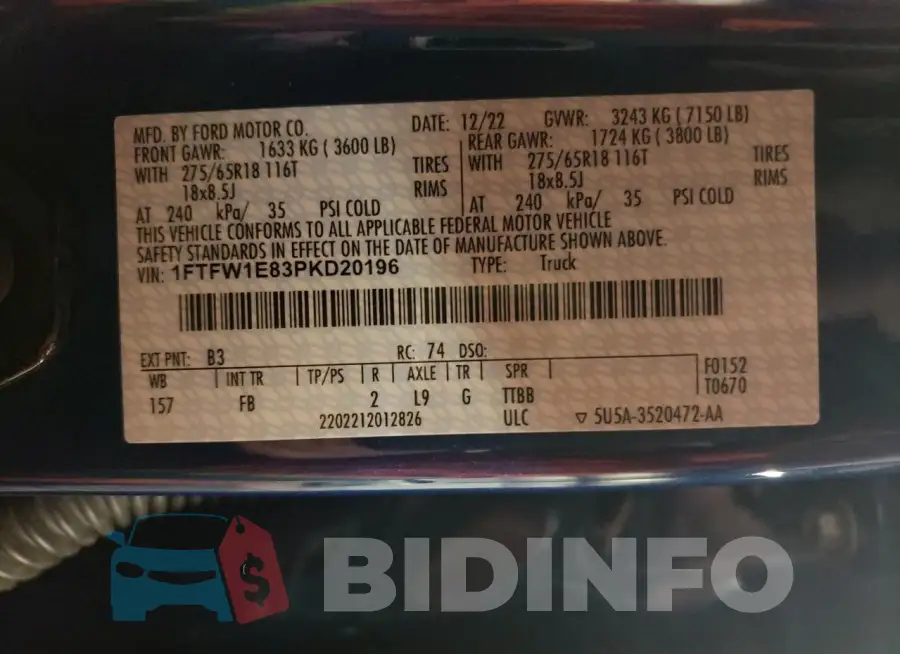 1FTFW1E83PKD20196 Photo# 12