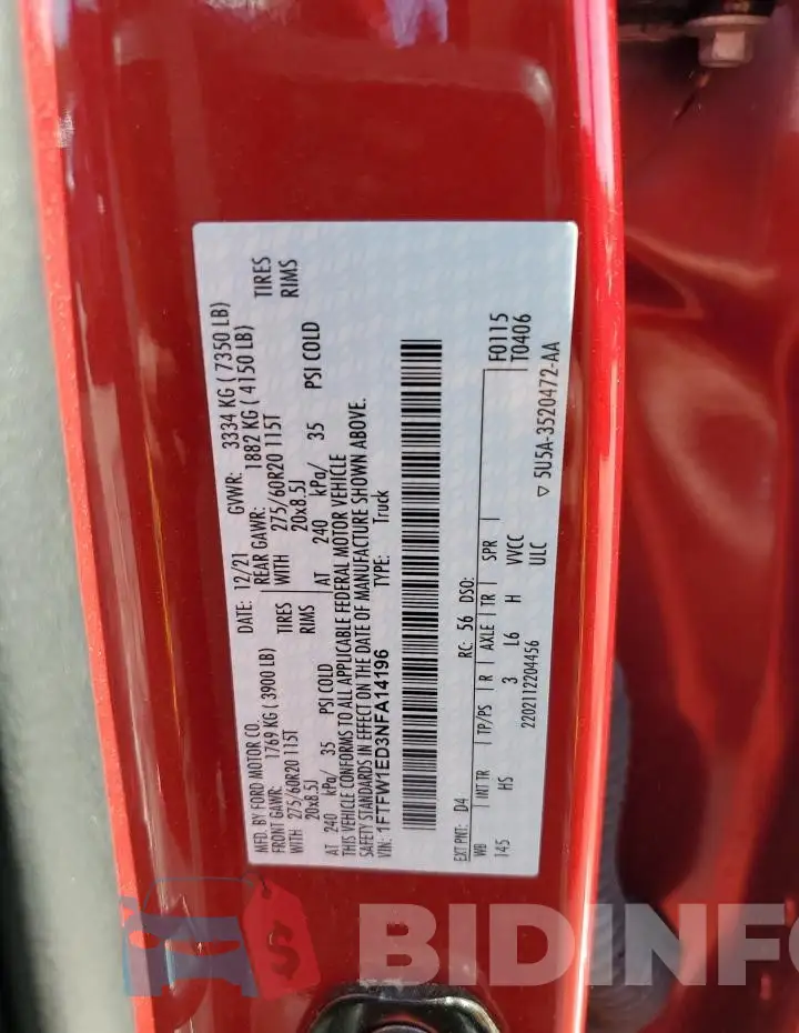 1FTFW1ED3NFA14196 Photo# 13