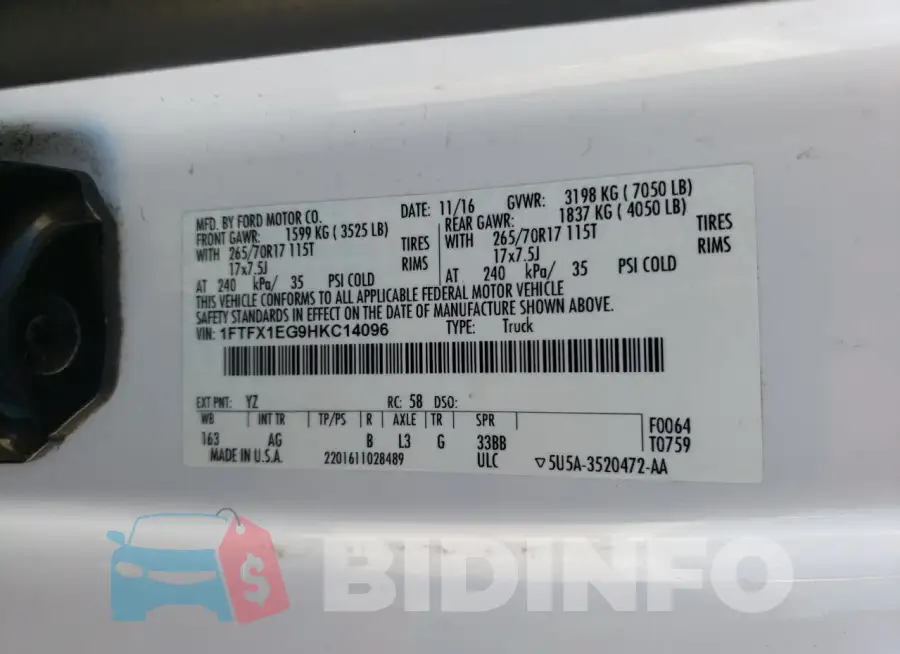 1FTFX1EG9HKC14096 Photo# 12