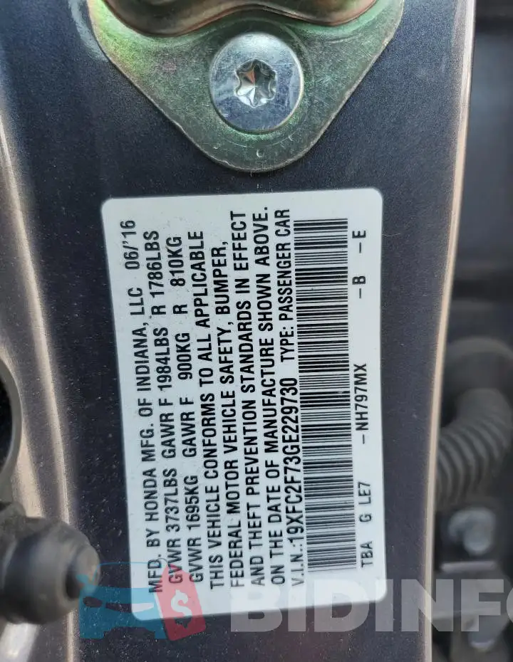 19XFC2F73GE229730 Photo# 12