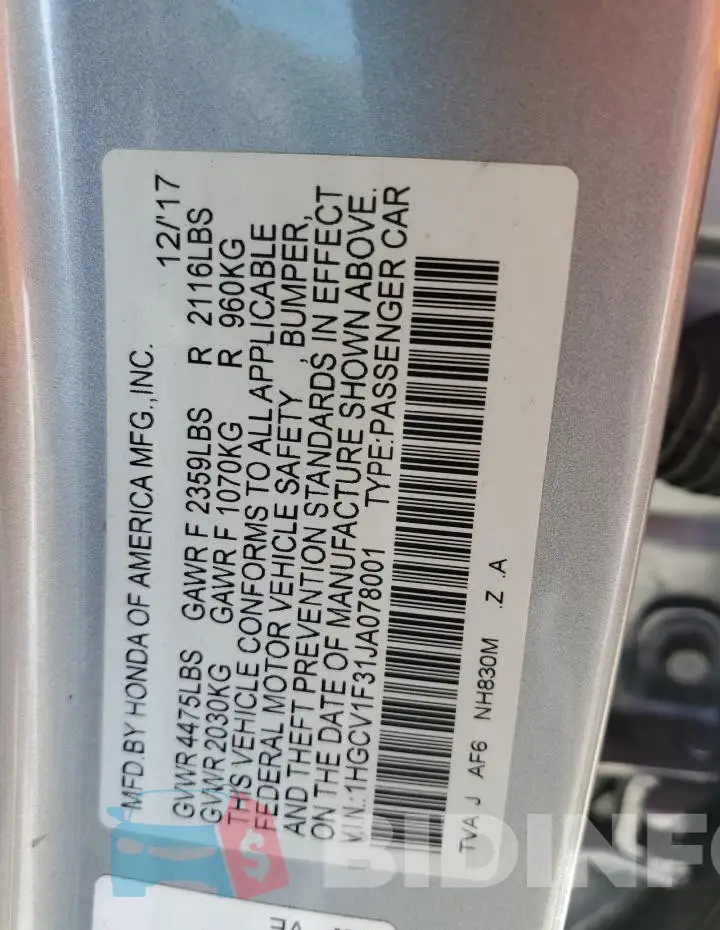 1HGCV1F31JA078001 Photo# 13