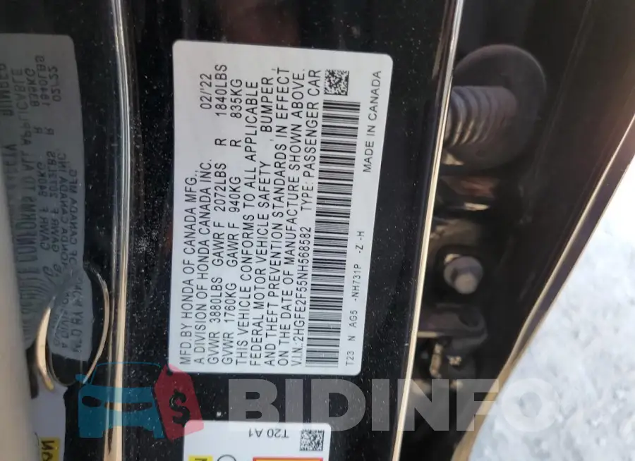 2HGFE2F55NH568582 Photo# 13