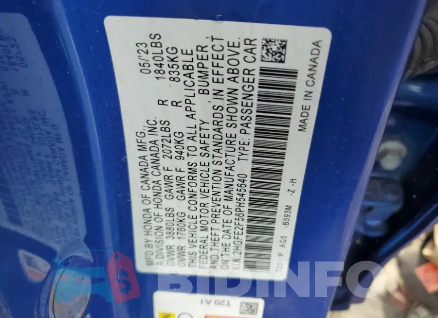 2HGFE2F56PH545640 Photo# 12