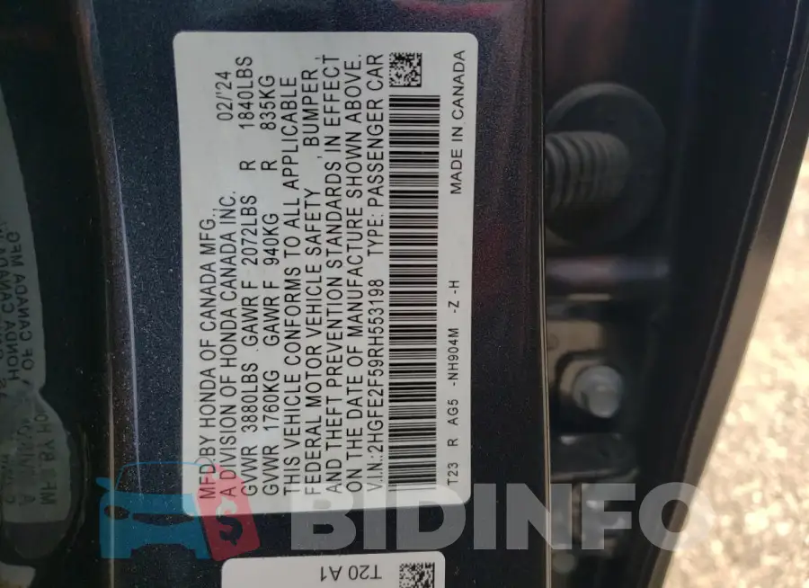 2HGFE2F59RH553198 Photo# 13