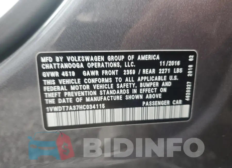 1VWDT7A37HC034115 Photo# 13