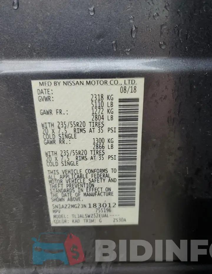 5N1AZ2MG2JN183012 Photo# 13