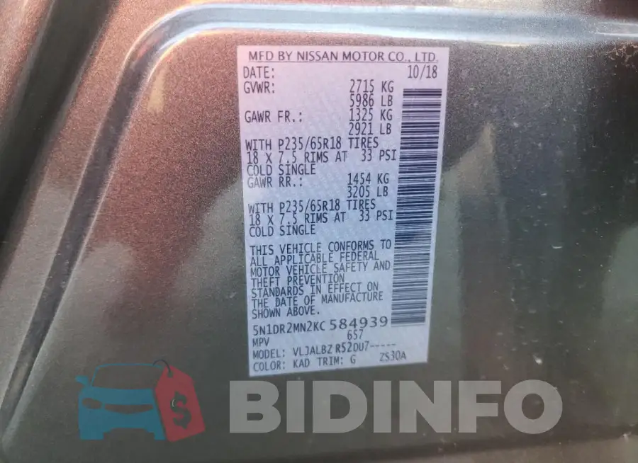 5N1DR2MN2KC584939 Photo# 14