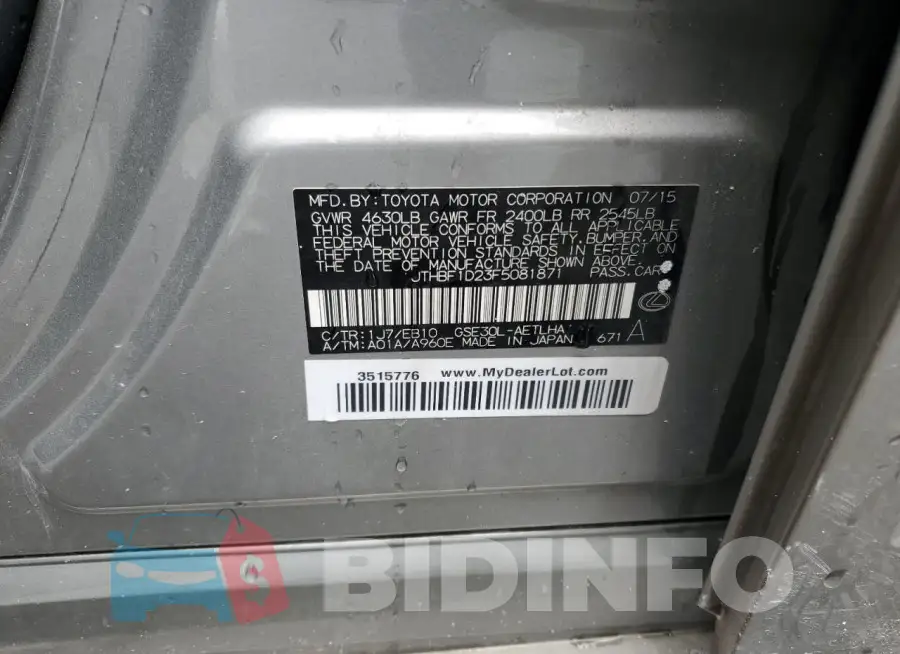 JTHBF1D23F5081871 Photo# 12
