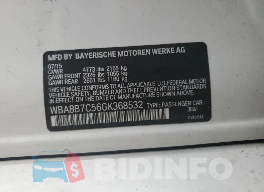 WBA8B7C56GK368532 Photo# 13