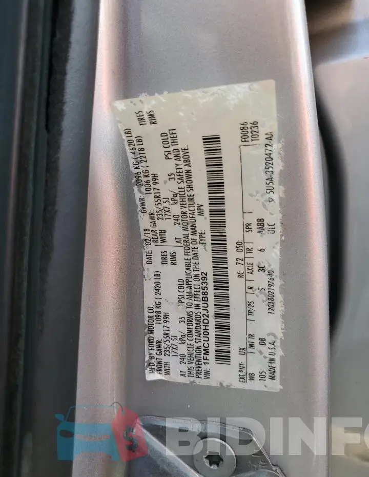 1FMCU0HD2JUB85392 Photo# 13