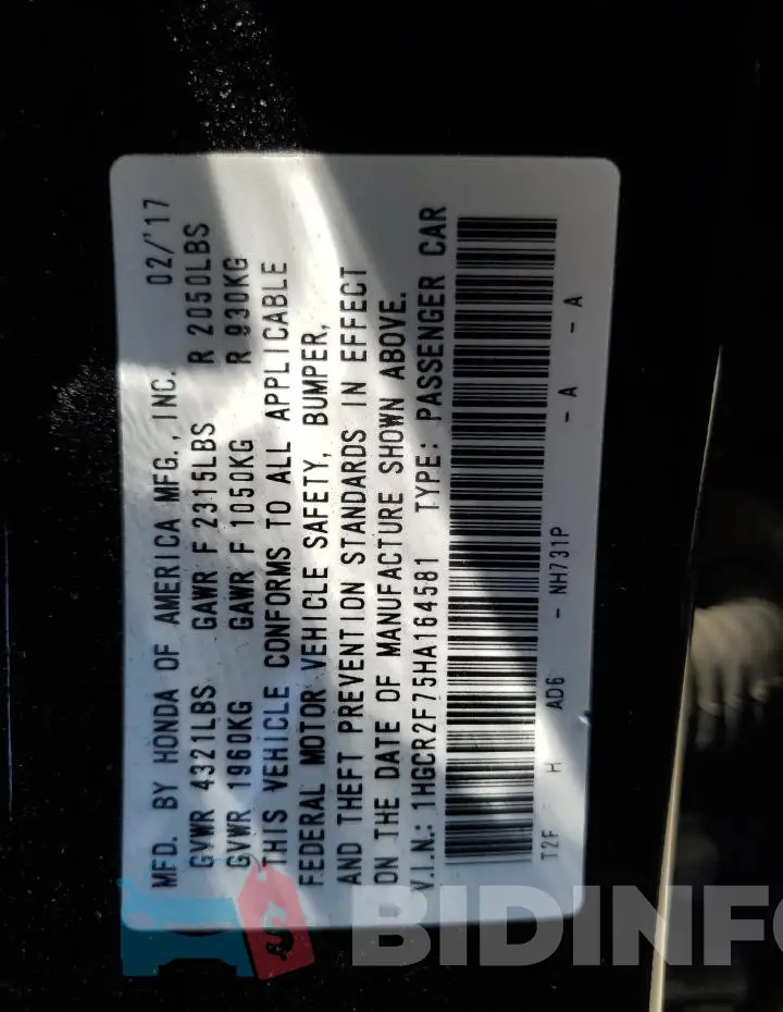 1HGCR2F75HA164581 Photo# 12