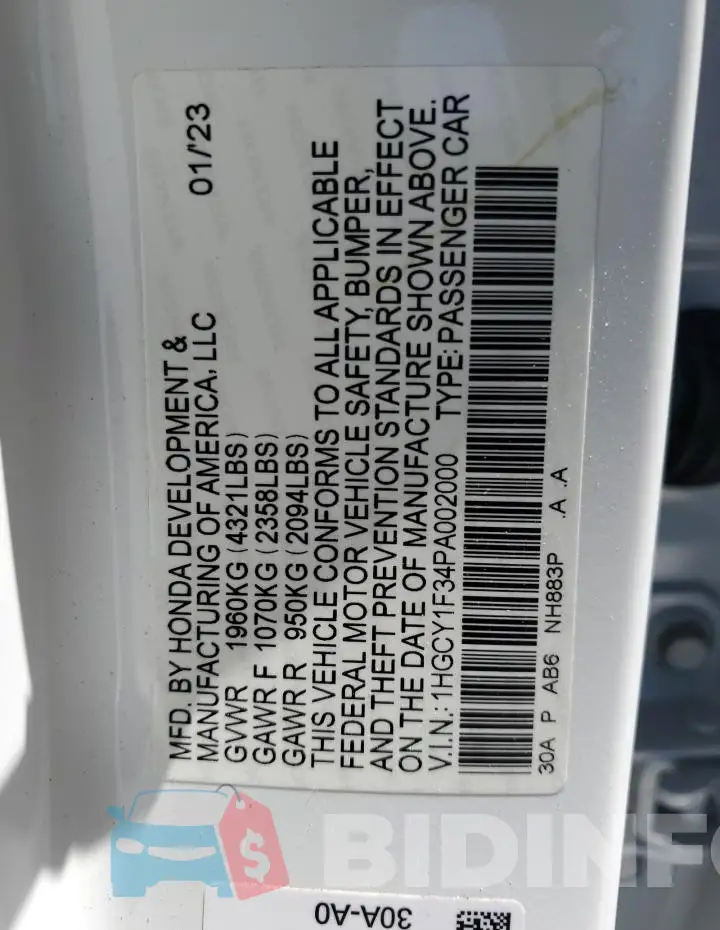 1HGCY1F34PA002000 Photo# 12