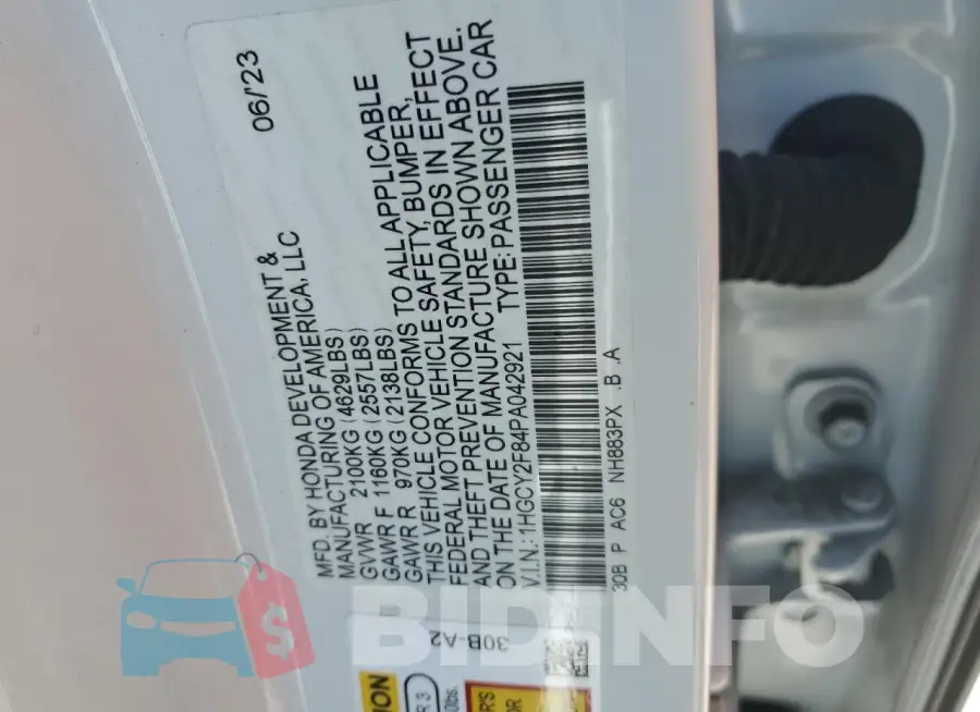 1HGCY2F84PA042921 Photo# 12