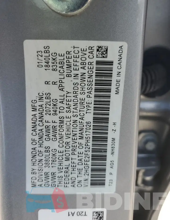 2HGFE2F52PH517026 Photo# 13
