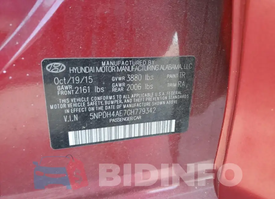 5NPDH4AE7GH779342 Photo# 13