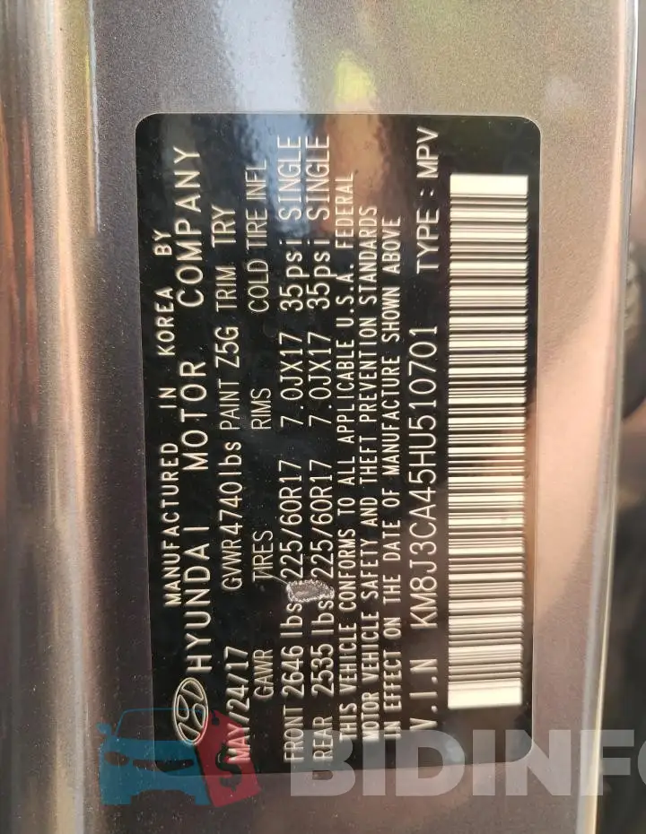 KM8J3CA45HU510701 Photo# 13