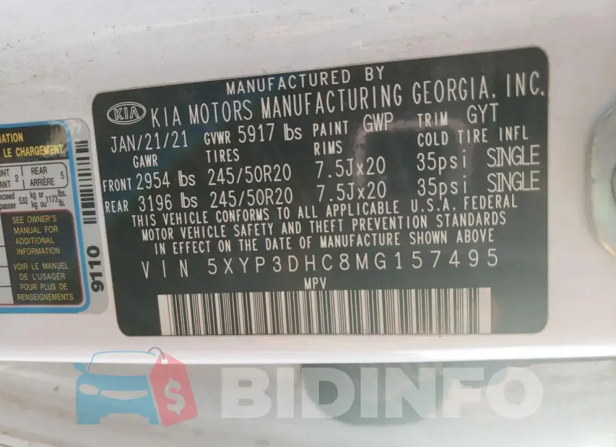 5XYP3DHC8MG157495 Photo# 13