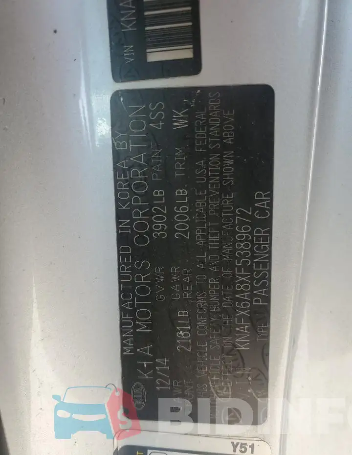 KNAFX6A8XF5389672 Photo# 12