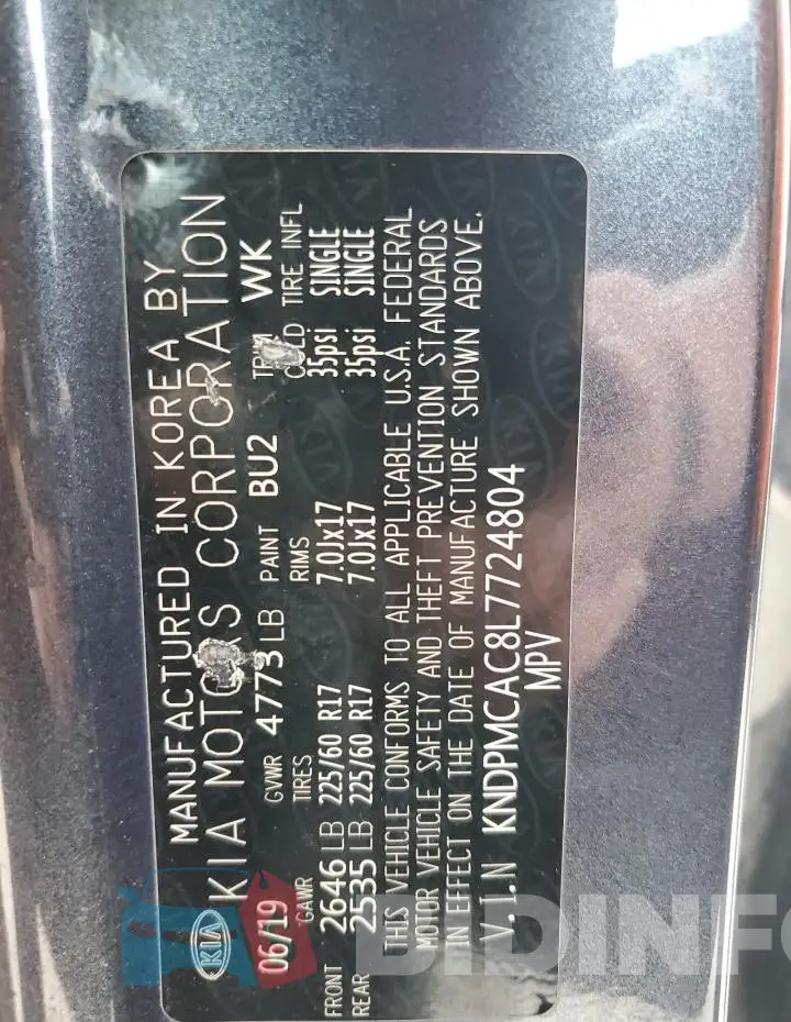 KNDPMCAC8L7724804 Photo# 14