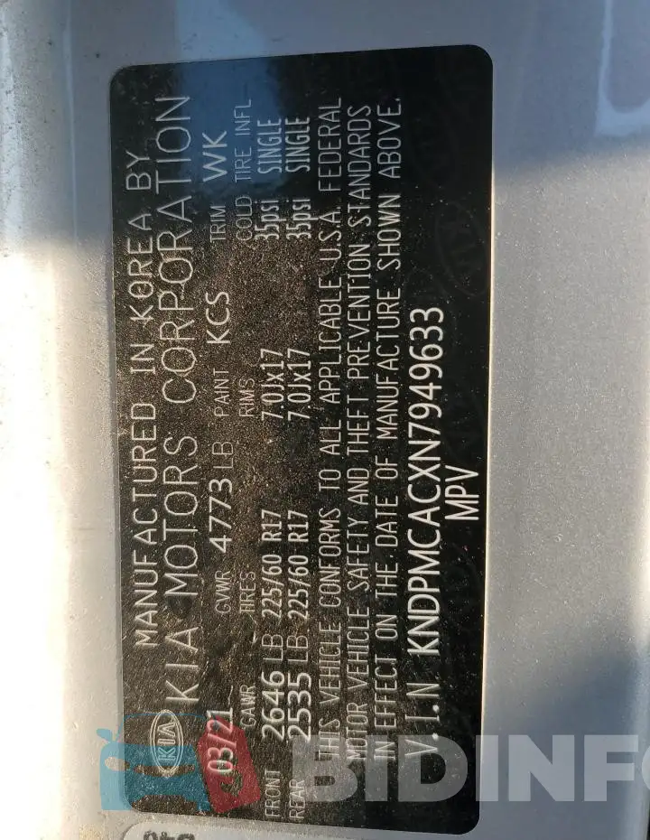 KNDPMCACXN7949633 Photo# 13