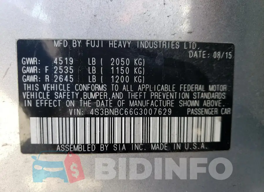 4S3BNBC66G3007629 Photo# 13