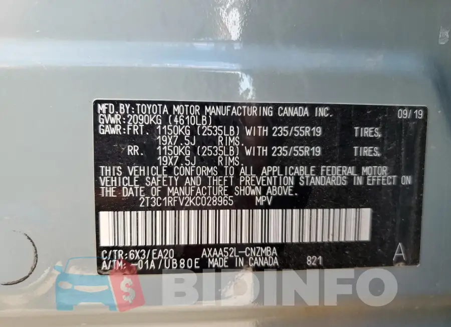 2T3C1RFV2KC028965 Photo# 14
