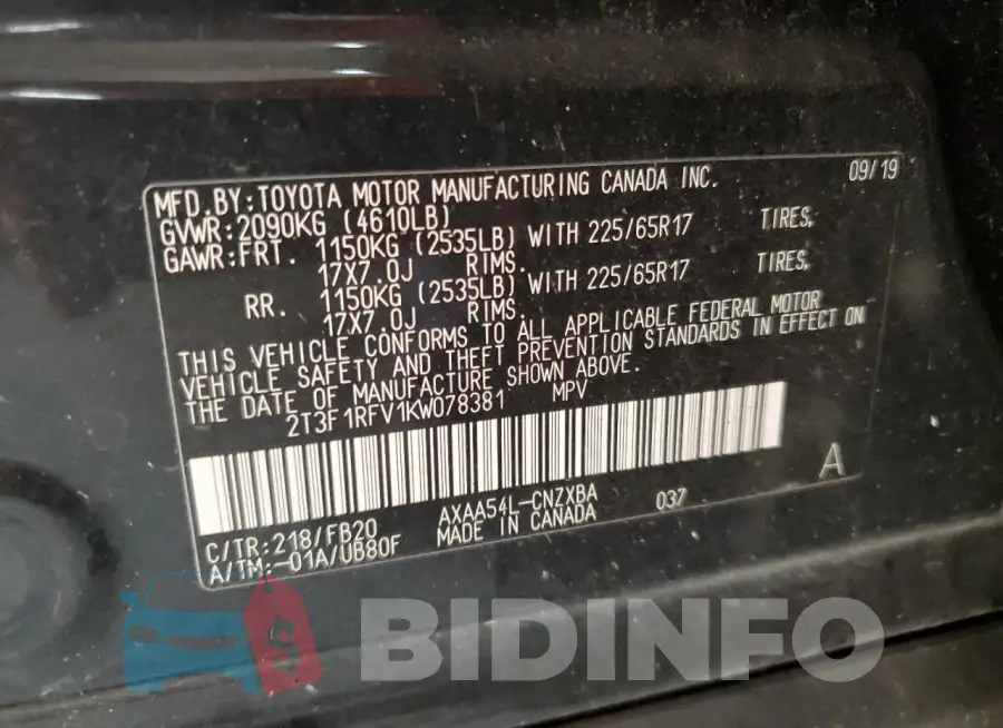 2T3F1RFV1KW078381 Photo# 13