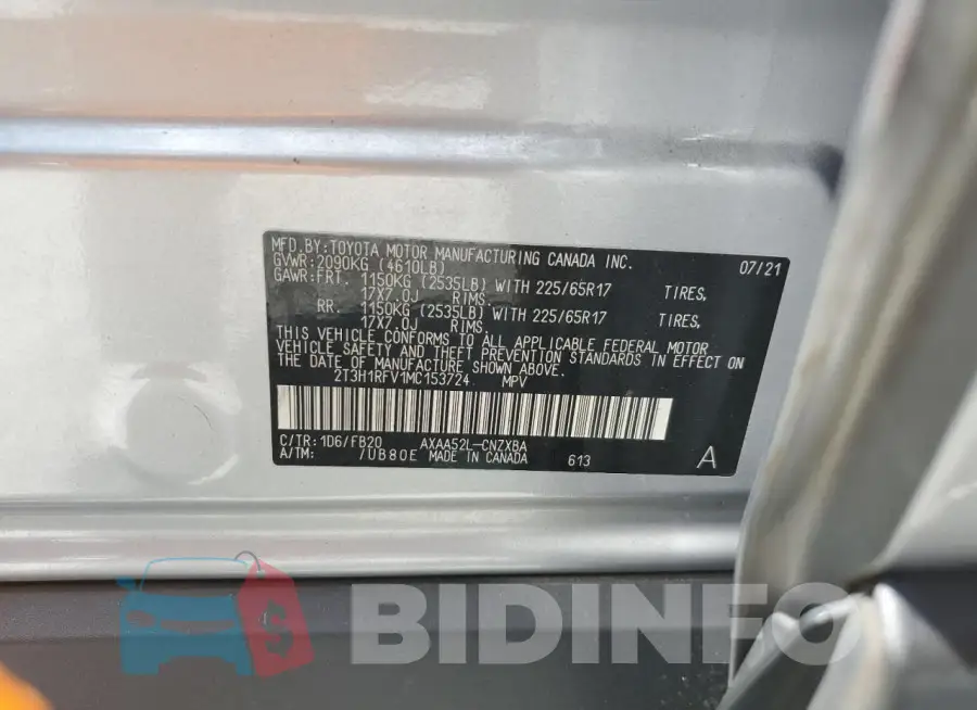 2T3H1RFV1MC153724 Photo# 14