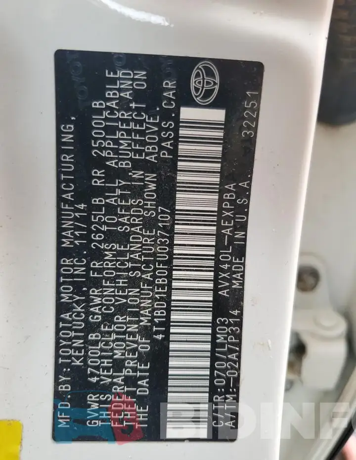 4T1BD1EB0FU037107 Photo# 12