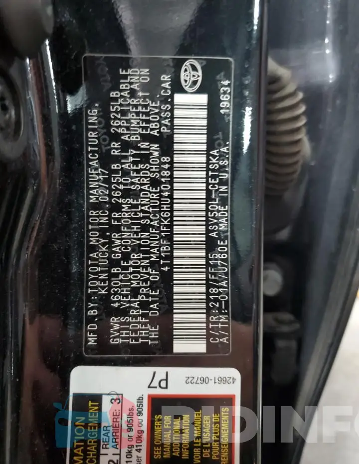 4T1BF1FK6HU401848 Photo# 13
