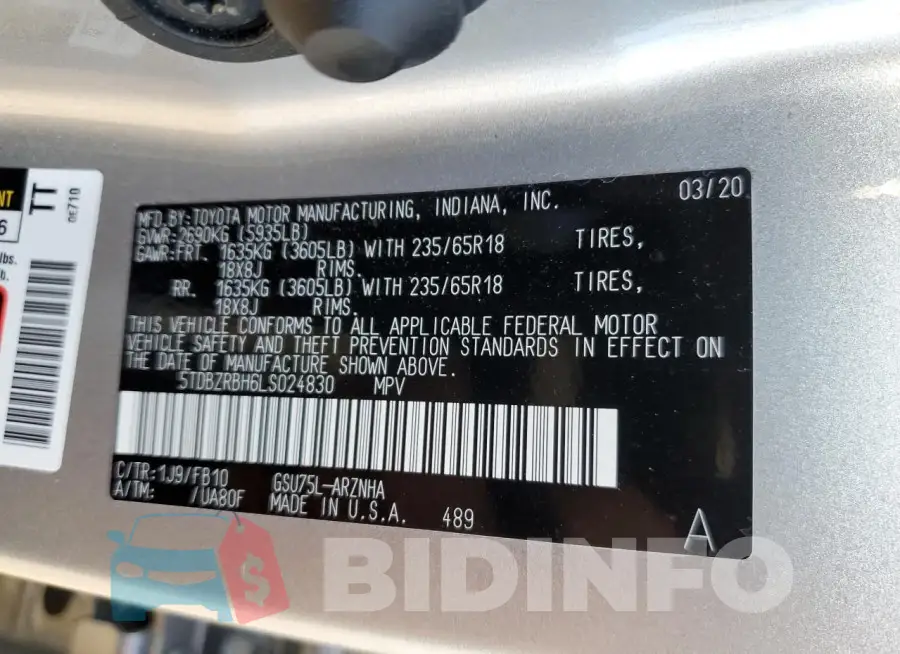 5TDBZRBH6LS024830 Photo# 13