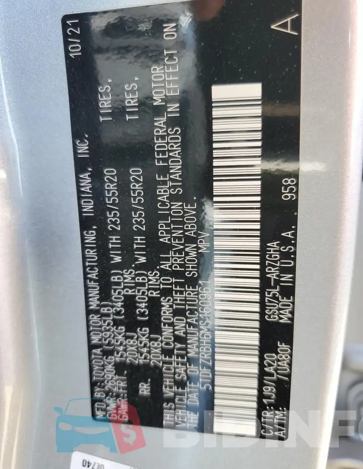 5TDFZRBH6MS160961 Photo# 13