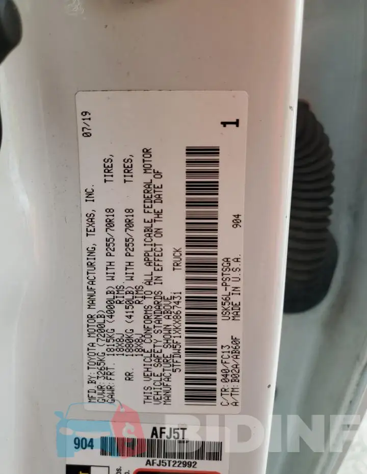 5TFDW5F1XKX867431 Photo# 12