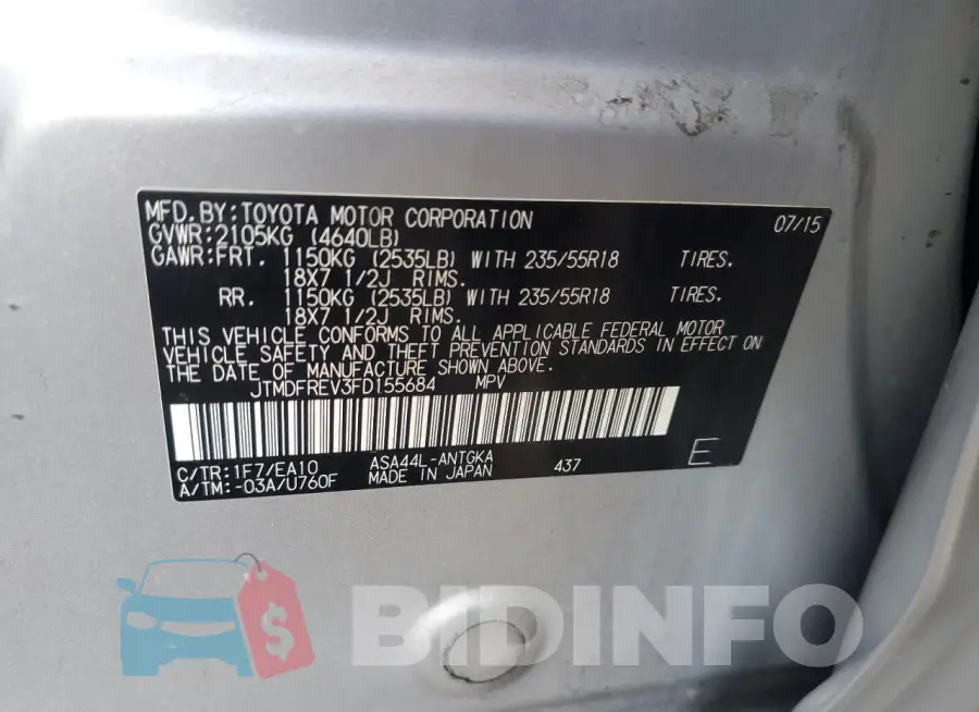 JTMDFREV3FD155684 Photo# 12