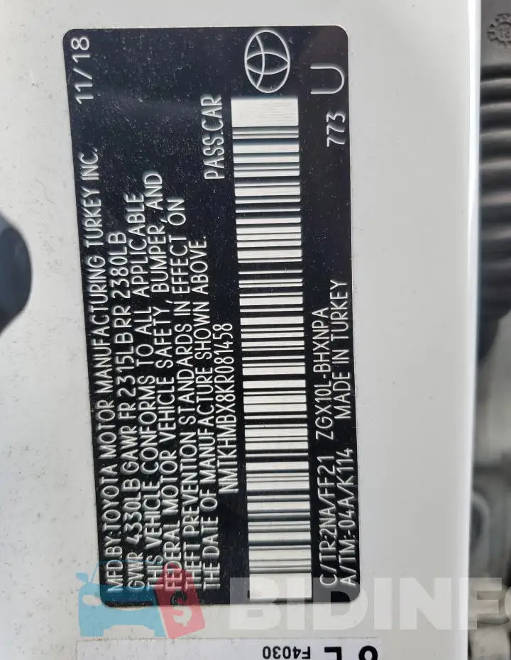 NMTKHMBX8KR081458 Photo# 13