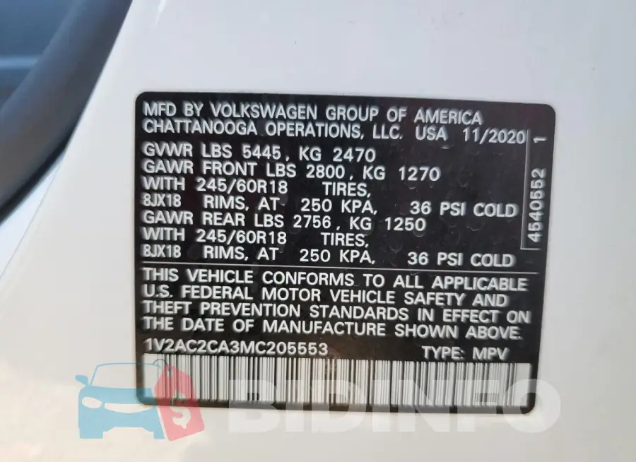 1V2AC2CA3MC205553 Photo# 13